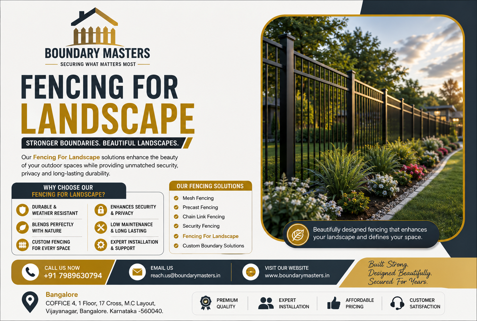 Professional fencing contractors in Bangalore providing landscape fencing, mesh fencing, and security fencing solutions