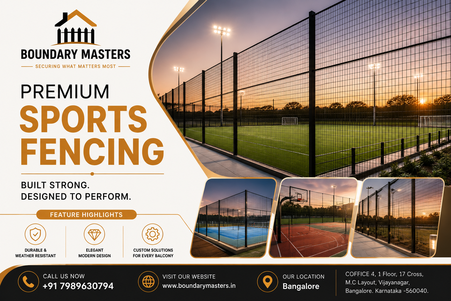 Sports Fencing Contractors in Bangalore installing high-quality fencing for cricket grounds, football fields, and sports courts
