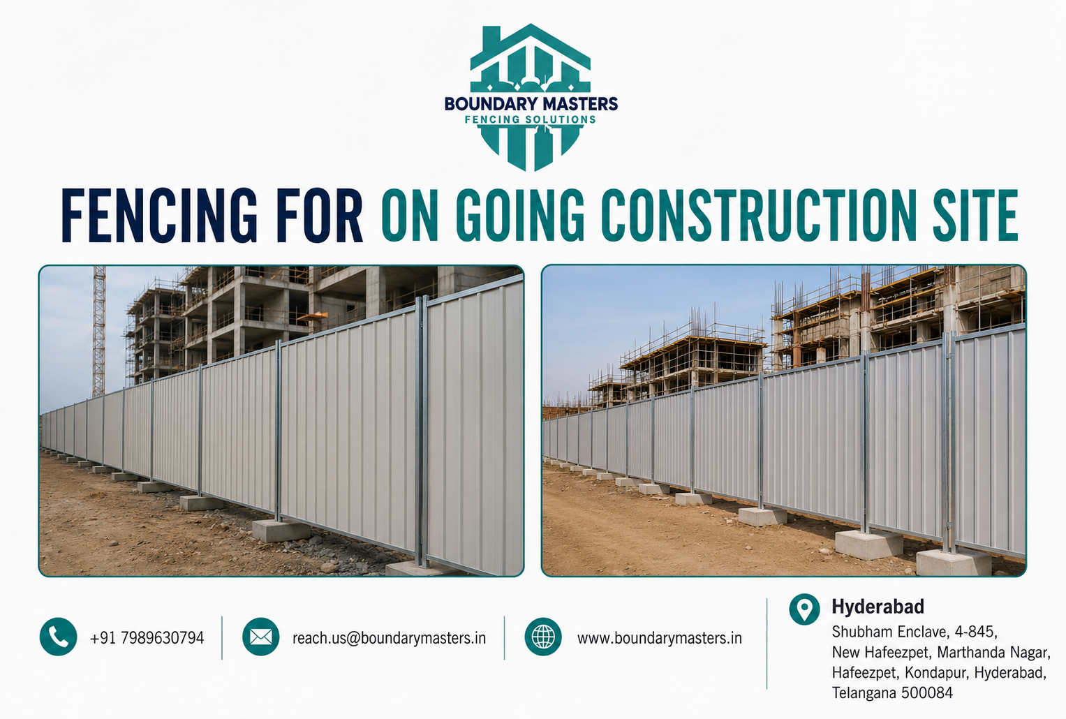 Professional fencing contractors in Hyderabad installing security fencing for an ongoing construction site