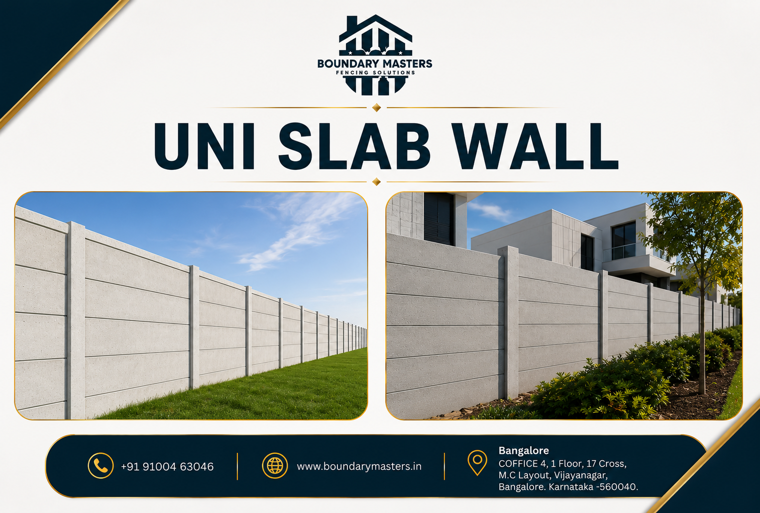 Uni Slab Wall precast concrete boundary wall installed by Boundary Masters in Bangalore