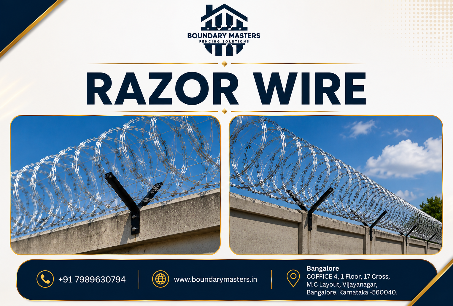 Professional Razor Wire fencing installation for industrial and residential boundary protection in Bangalore by Boundary Masters