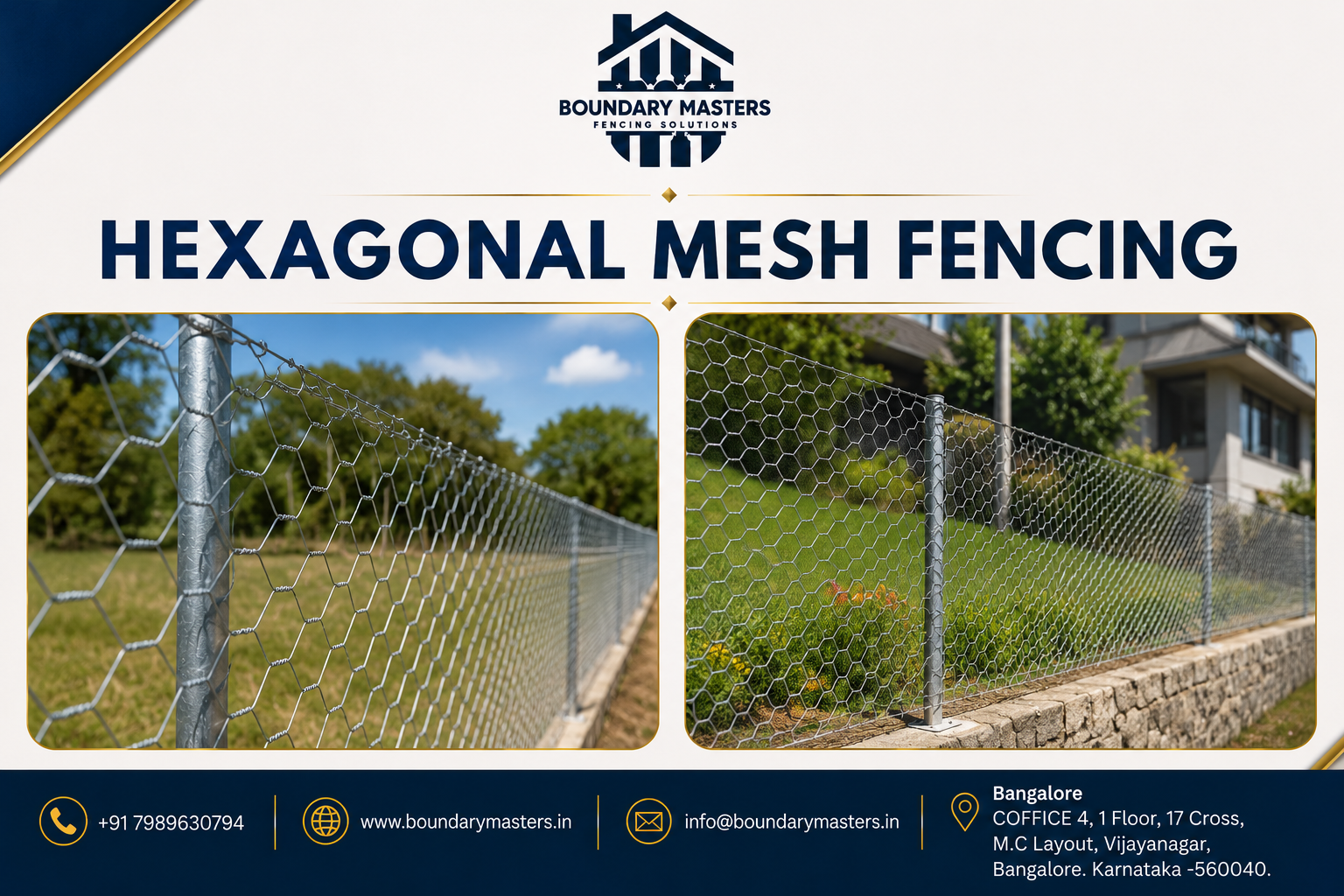 Hexagonal mesh Fencing installed by Boundary Masters for residential and commercial properties in Bangalore