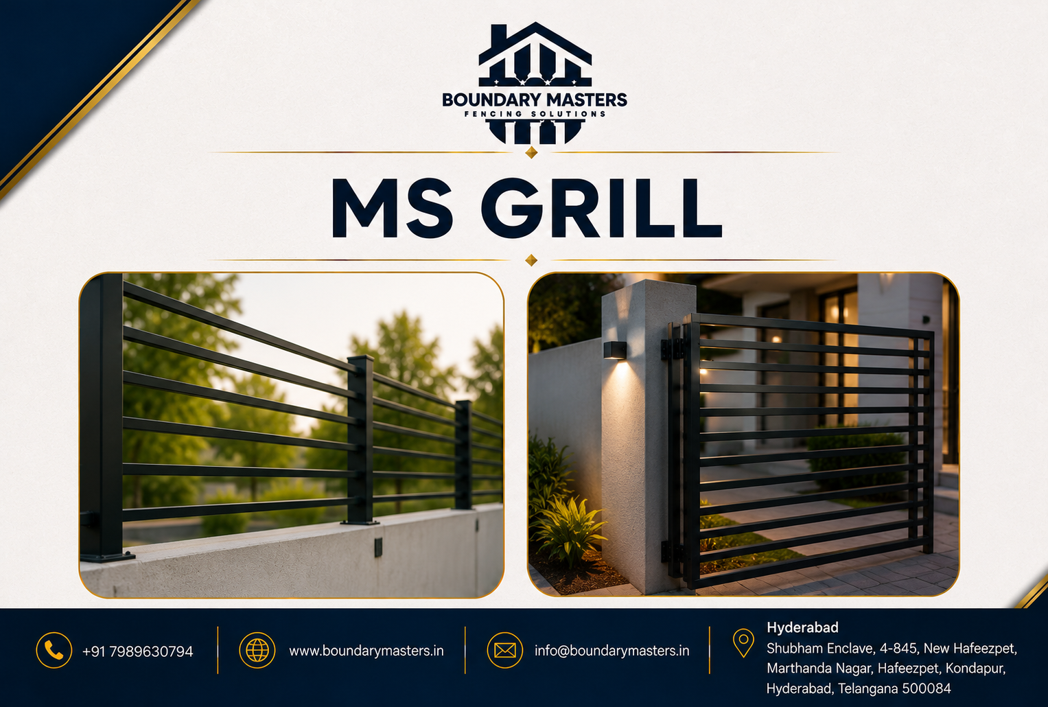 Premium MS Grill fabrication and installation for homes, apartments, commercial buildings, and industries by Boundary Masters.