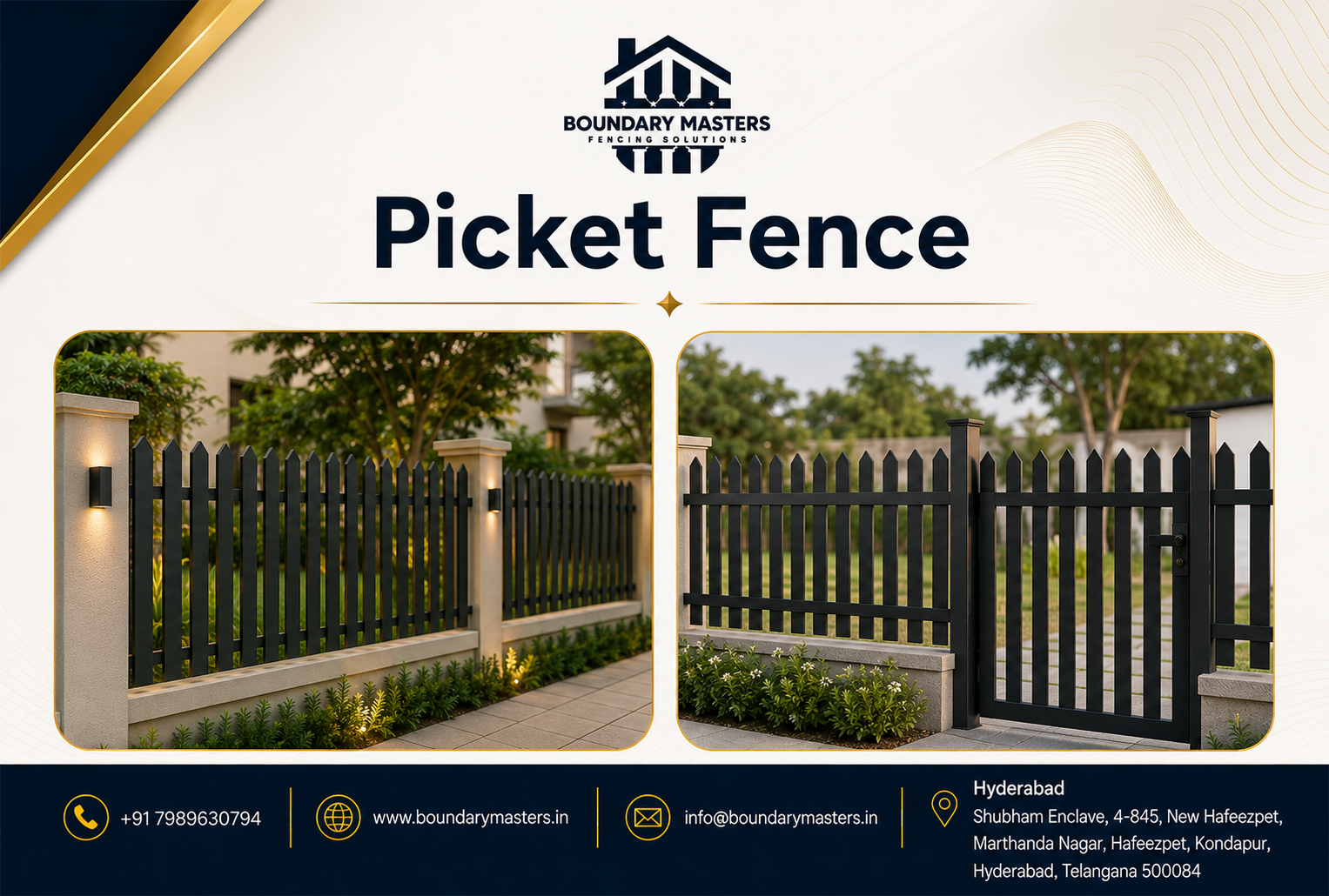 Premium Picket Fence installation by Boundary Masters in Hyderabad