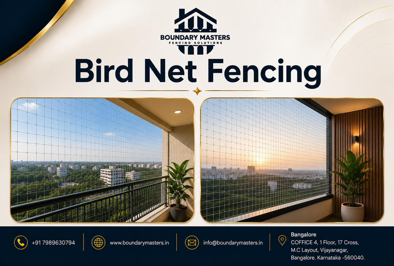 Premium Bird Net Fencing installation for apartment balcony in Bangalore by Boundary Masters