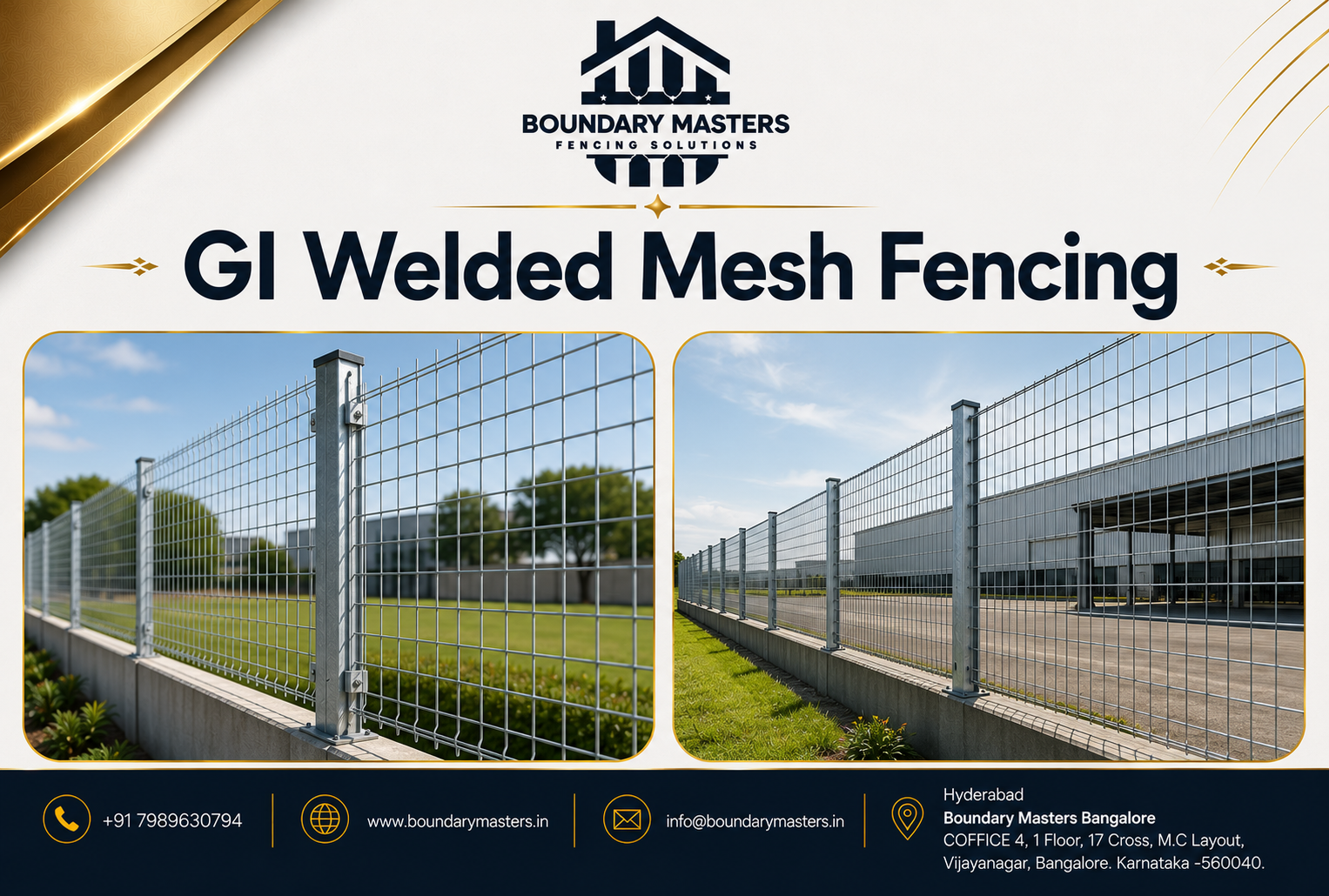 High-quality GI Welded Mesh Fencing installed by Boundary Masters in Bangalore for industrial, commercial, and residential boundary security