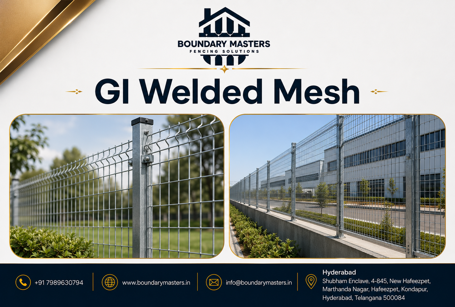 GI Welded Mesh fencing installed by Boundary Masters for industrial and commercial security in Hyderabad
