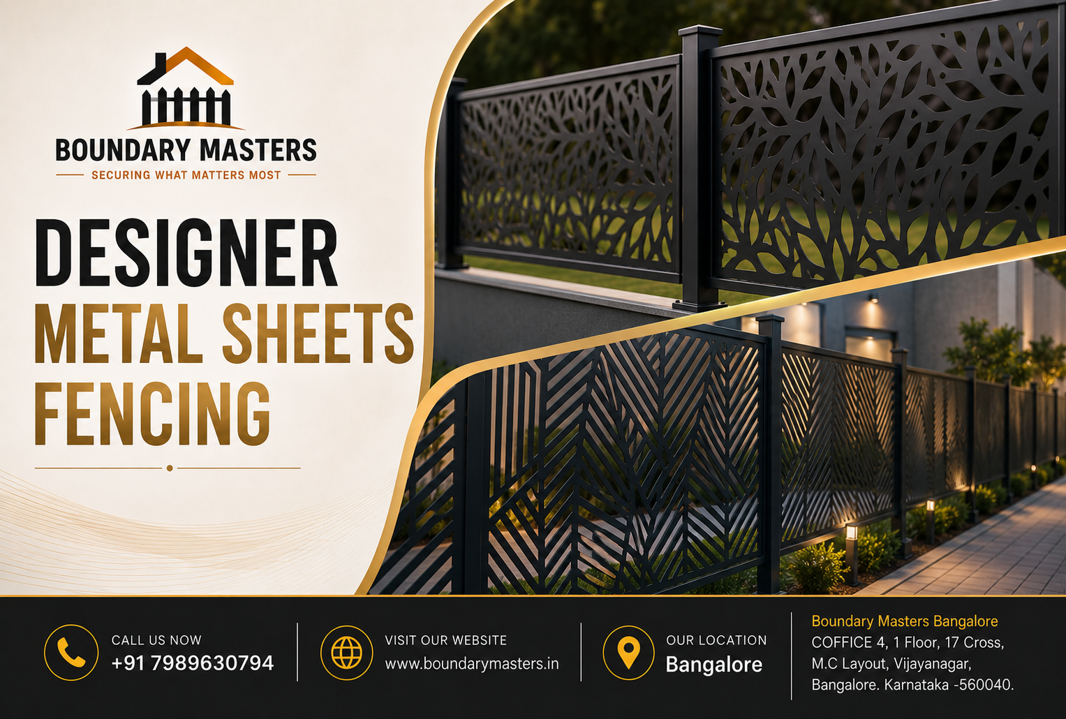 Premium Designer Metal Sheets Fencing installed around a modern property in Bangalore