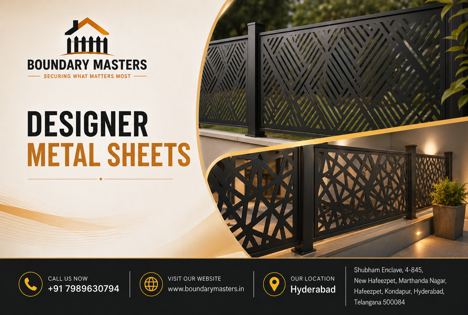 Premium Designer Metal Sheets fencing installed around a modern property in Hyderabad
