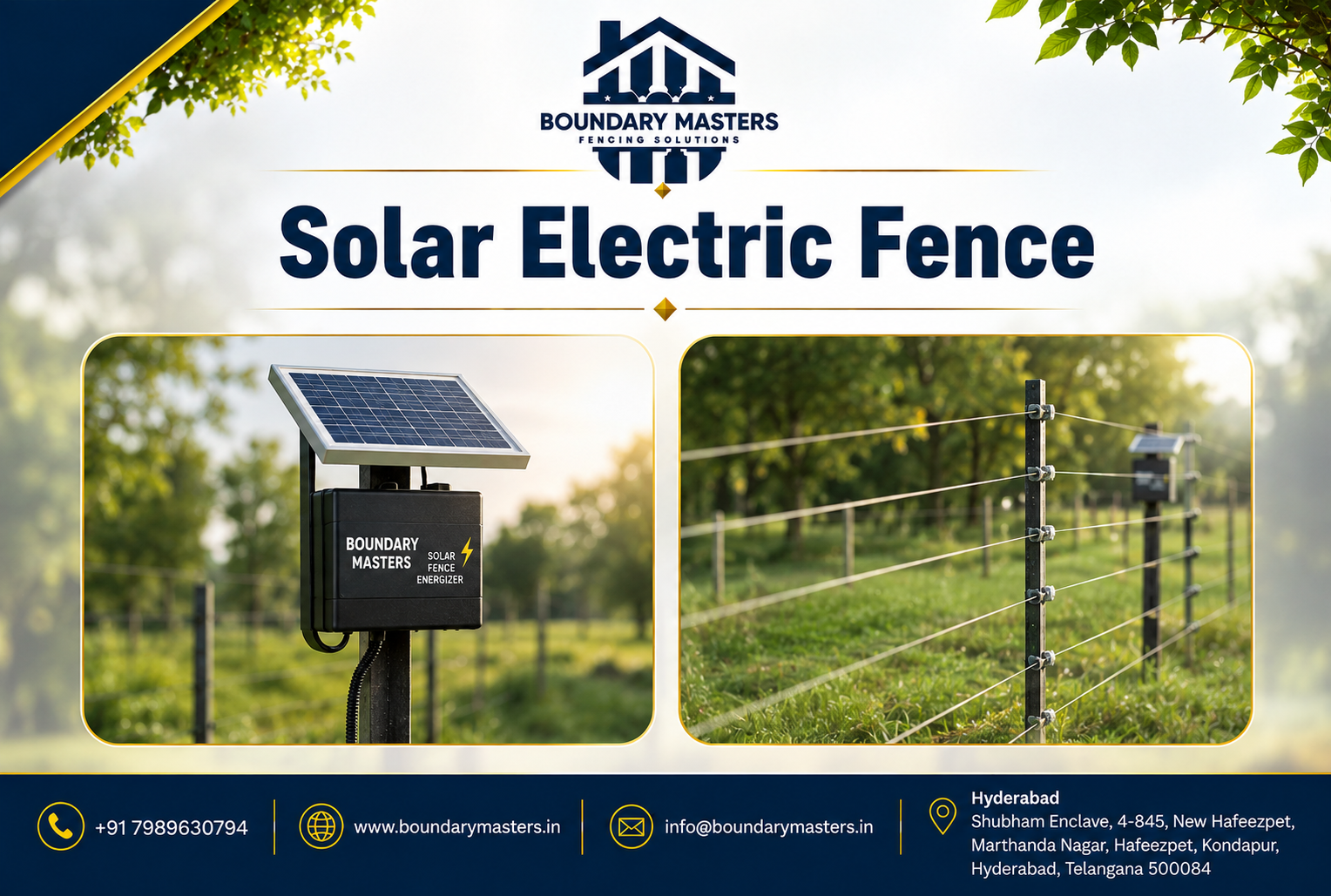Solar Electric Fence installation for residential, commercial, industrial, and farm security in Hyderabad by Boundary Masters