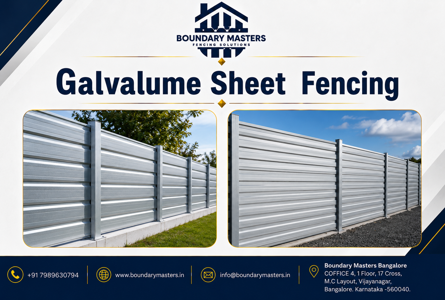 Galvalume Sheet Fencing installed for industrial and construction site security in Bangalore by Boundary Masters