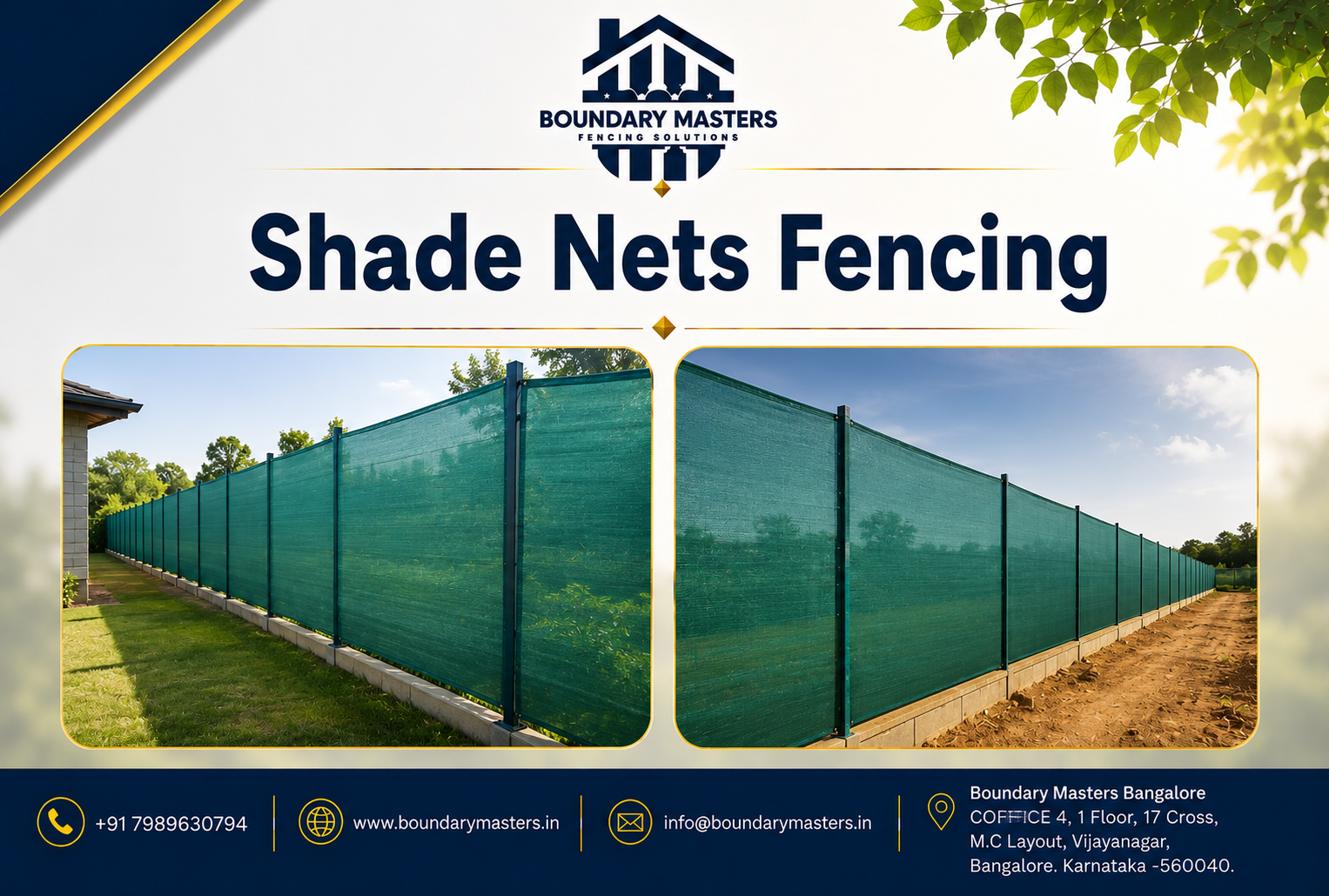 Shade Nets Fencing installed by Boundary Masters Bangalore for agricultural, commercial, and residential boundary protection