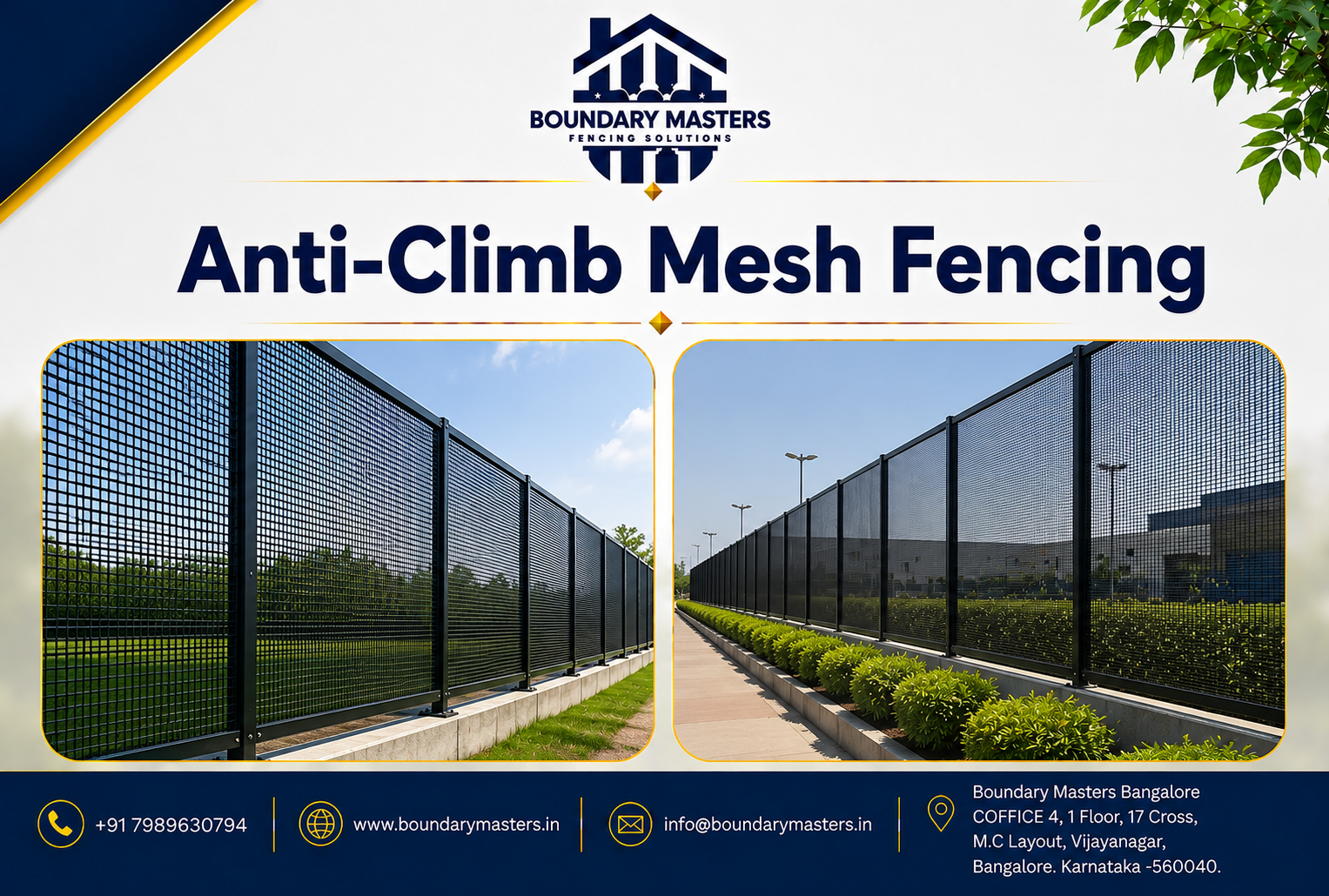 Anti-Climb Mesh Fencing installed at a commercial property in Bangalore by Boundary Masters