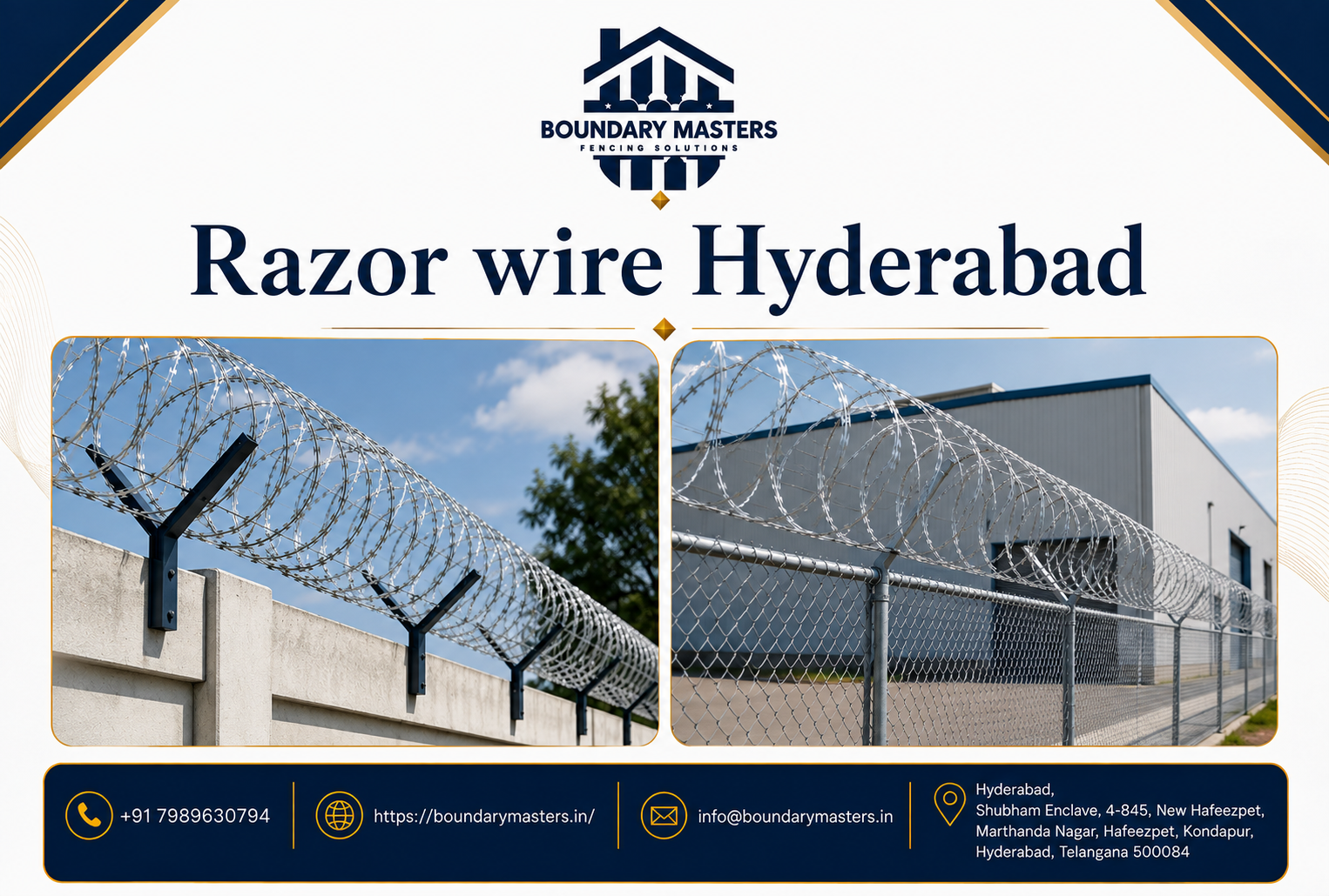 High-security concertina razor wire fencing installed above a secure perimeter in Hyderabad
