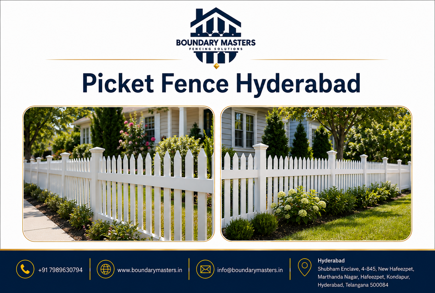 Decorative picket fencing installed around a residential property in Hyderabad
