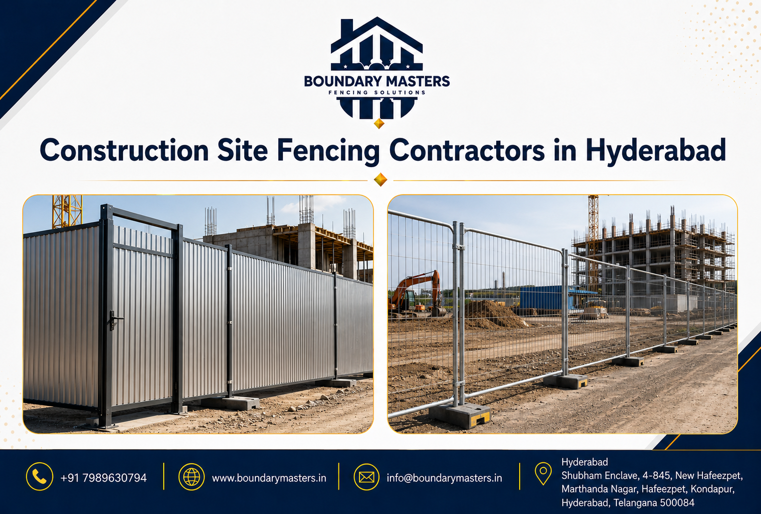 Professional Construction Site Fencing Contractors in Hyderabad installing secure fencing around a construction project