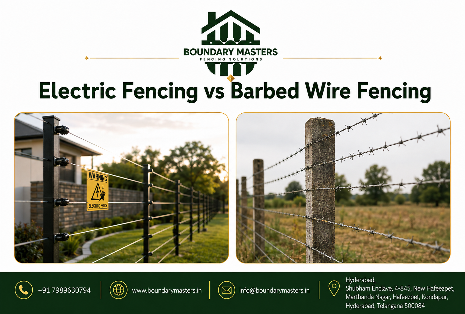 Electric Fencing vs Barbed Wire Fencing comparison for property security in Hyderabad
